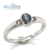 14kt White Gold Cat Eye Alexandite and Diamond Ring- Size 7